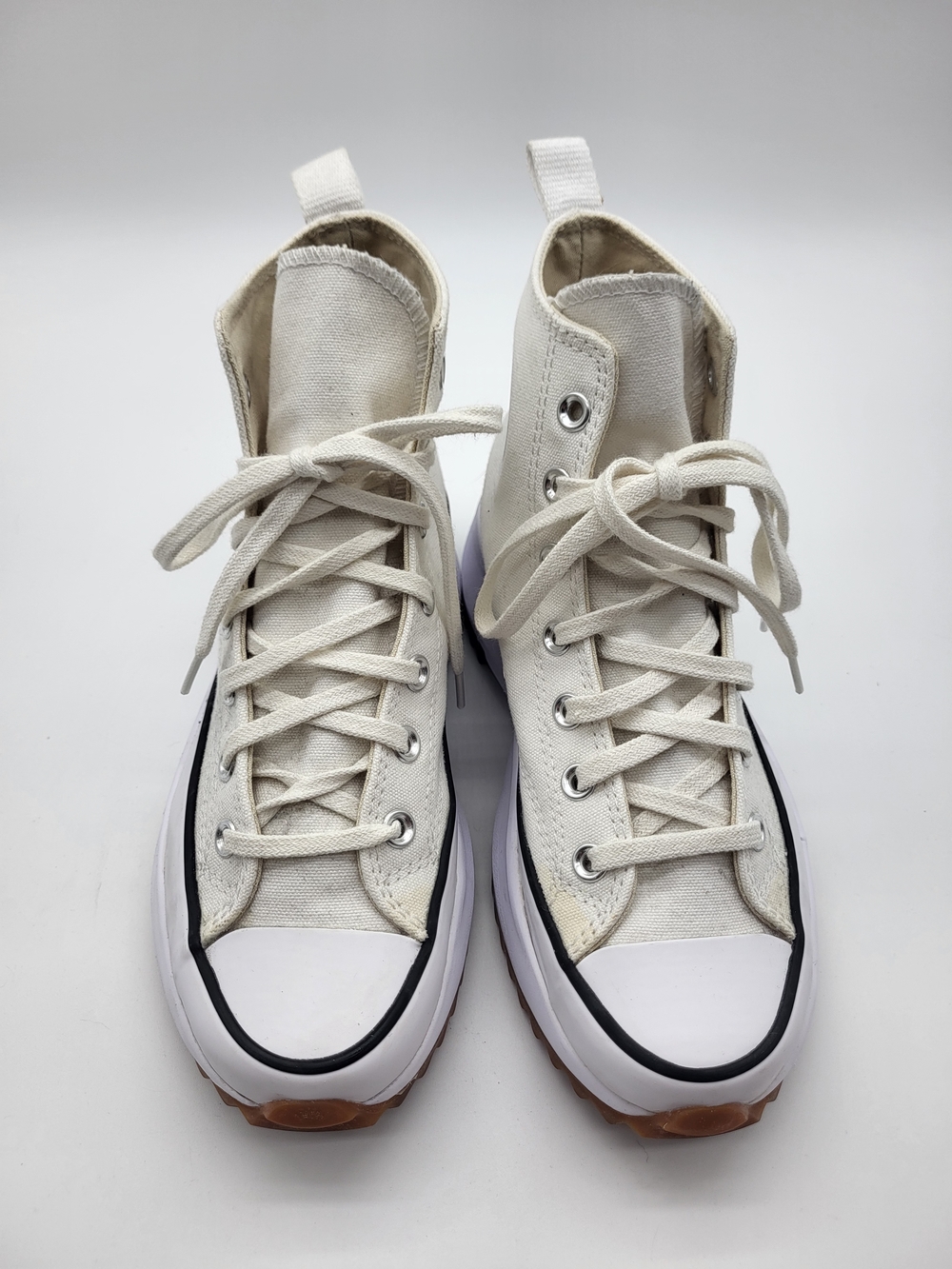 Converse Run Star Platform Hiking High Top Sneakers in Off-White with Black Trim